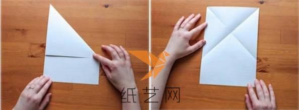 將長方形的信紙兩個角折疊后打開